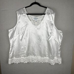 Denim 24/7 Women’s White Satiny Silky Camisole, Lace, Sequins, Size 32W Y2K